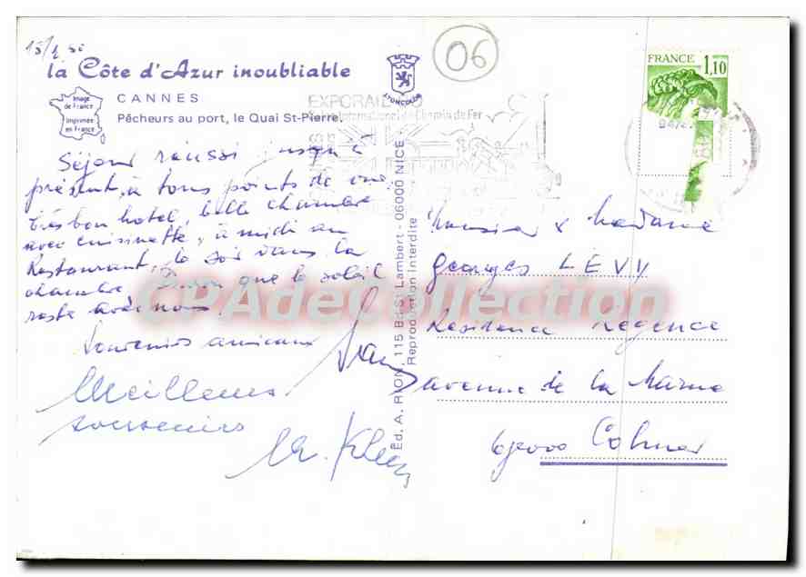Pêcheurs au port, le Quai Saint-Pierre — Cannes — Éd. A. RIO, 115 B - St-Lambert - 06000 Nice — Verso