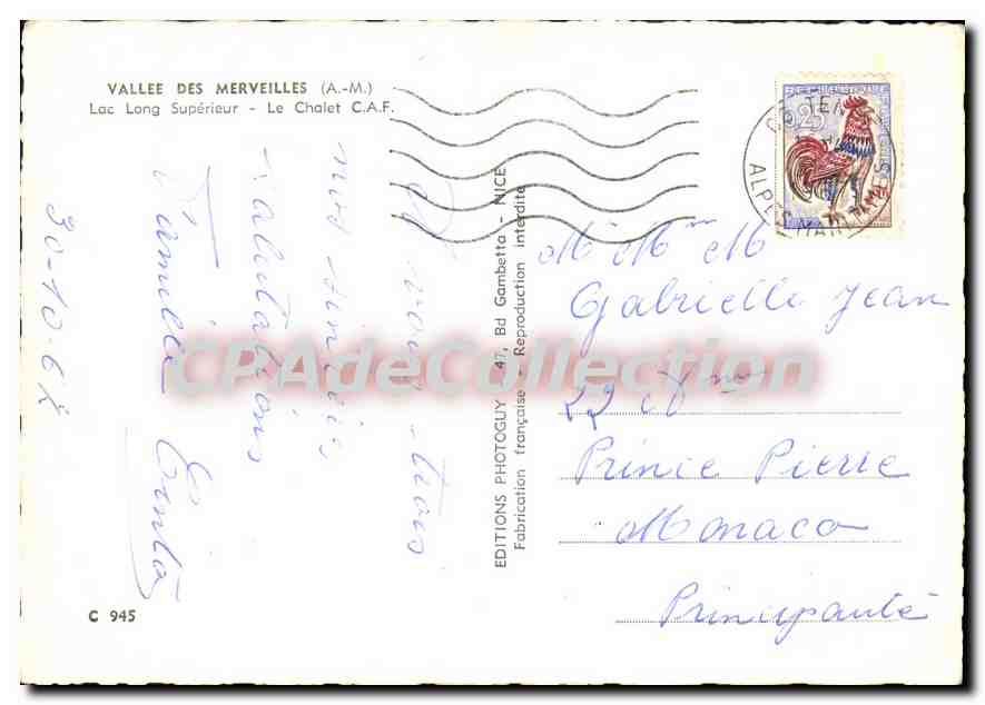 CPSM Vallee des Merveilles (A M) Lac Long Superieur Le Chalet C A F — Verso