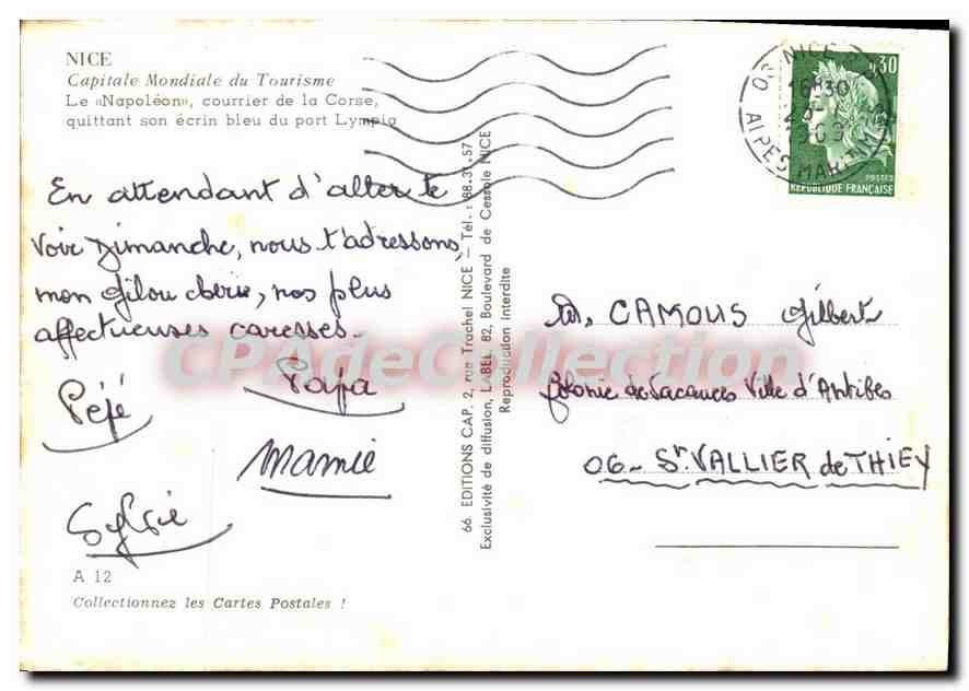CPSM Nice Capitale Mondiale du Tourisme Le Napoleon Courrier de la Corse quittant son ecrin bleu du  — Rückseite