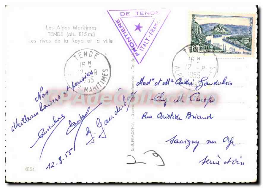CPSM Tende (alt 815 m) Les Alpes Maritimes Les rives de la Raya et la Ville — Verso