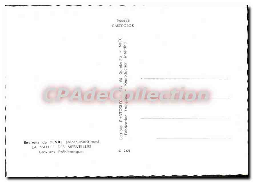 CPSM Environs de Tende (Alpes Maritimes) La Vallee des Merveilles Gravures Prehistoriques — Verso