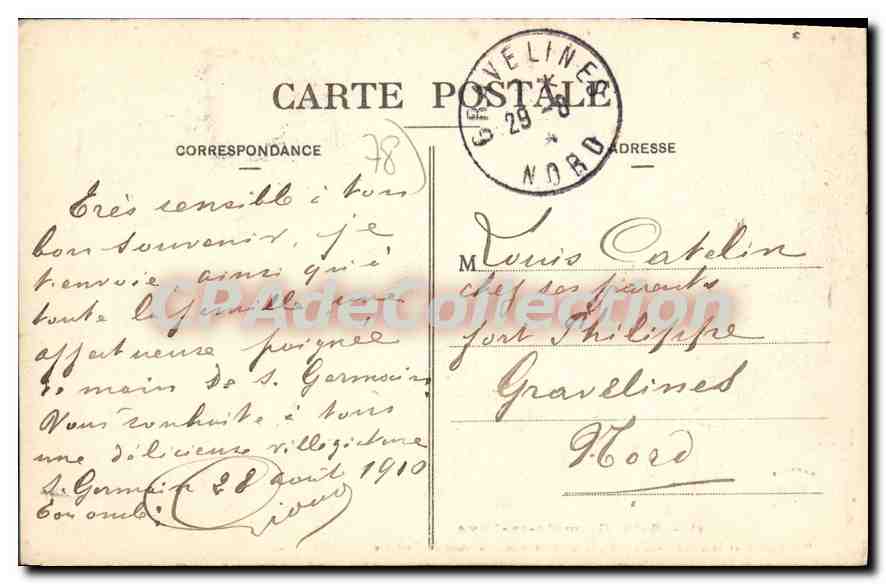 Saint-Germain-en-Laye — L'Amour et la Folie — L'Église, la Gare et la Mairie vues du Parterre — Éditeur L'ABBÉ RABILLE — Verso