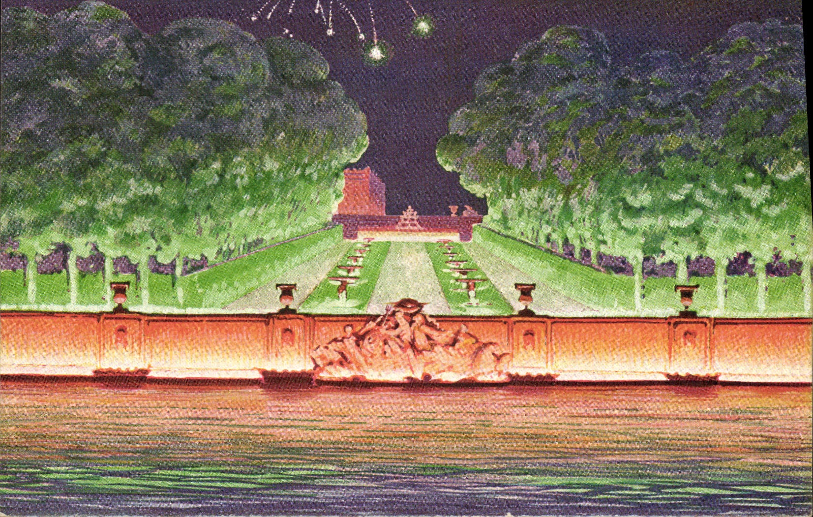 Versailles — Fête de nuit au bassin de Neptune — Éditée par la Société des Fêtes Versaillaises