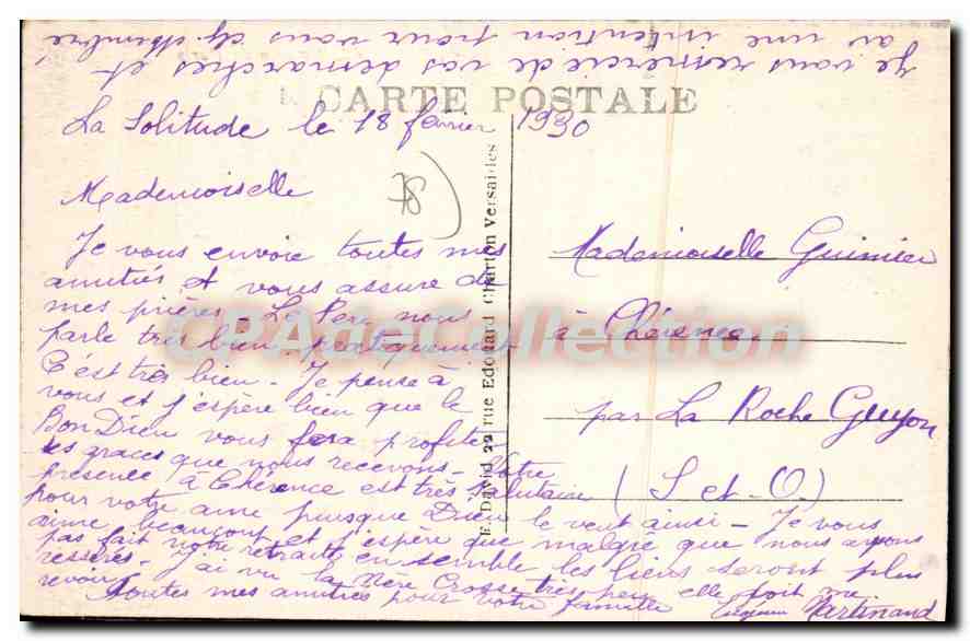 La Solitude — Un coin du Parc — 64, Avenue de Paris — Versailles (S. & O.) — Verso