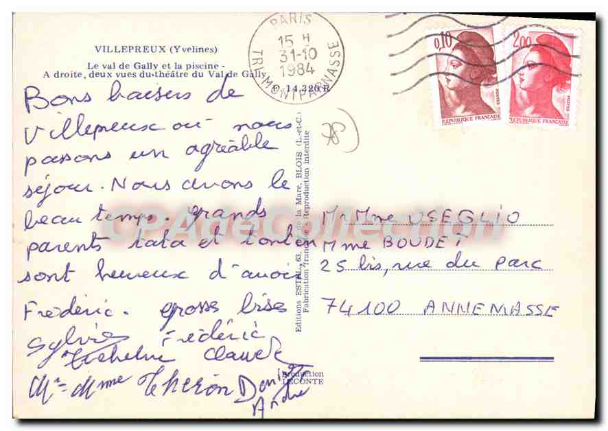 CPSM Villepreux (Yvelines) Le val de Gally et la piscine a droite deux vues theatre du Val Gally — Back