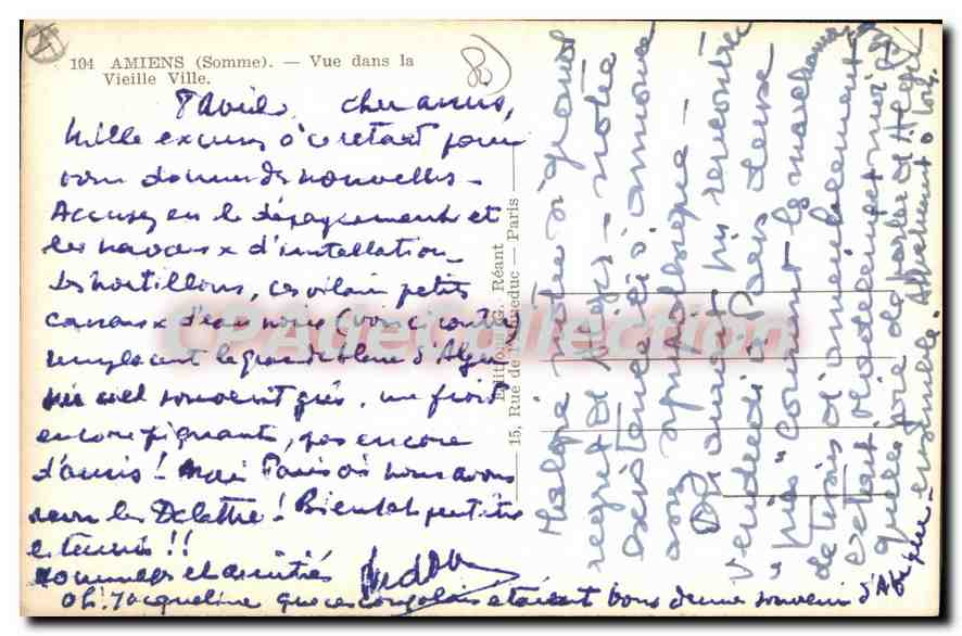 Amiens (Somme) — Vue dans la Vieille Ville — Éditeur : Réant, Paris — Verso