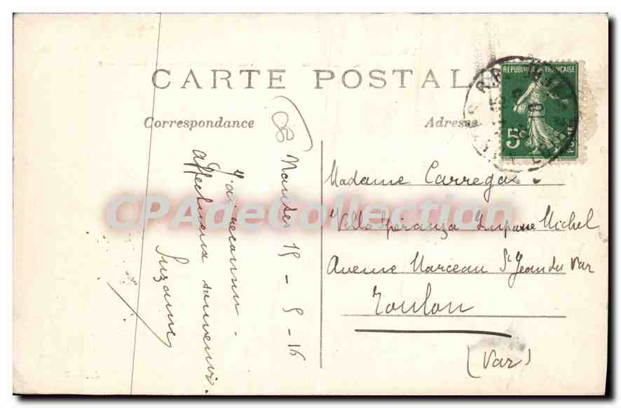 Albert (Somme) — Aspect de la Place de l'Hôtel de Ville après la Grande Guerre 1914 — J.M.T. — Verso