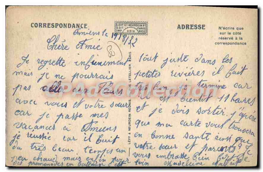 Amiens — Le Pavillon Bleu — LL. n°278 — Verso