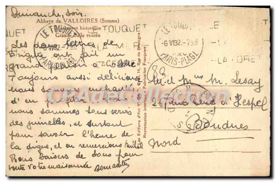 CPA Abbaye de Valloires (Somme) Monument historique — Back