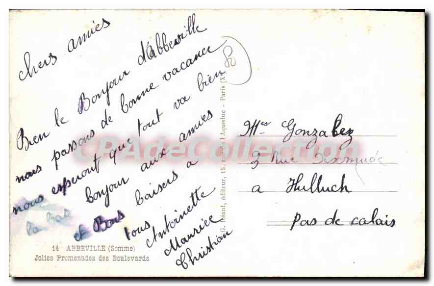 Abbeville — Promenades des Boulevards — éditeur J. Léand, n°14 — Verso