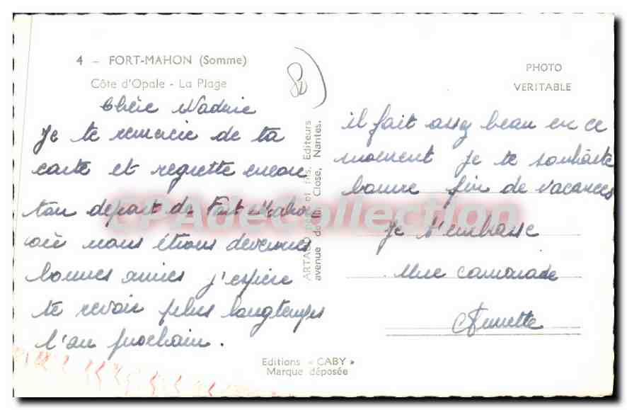 CPA Fort Mahon (Somme) Cote d'Opale La Plage — Back