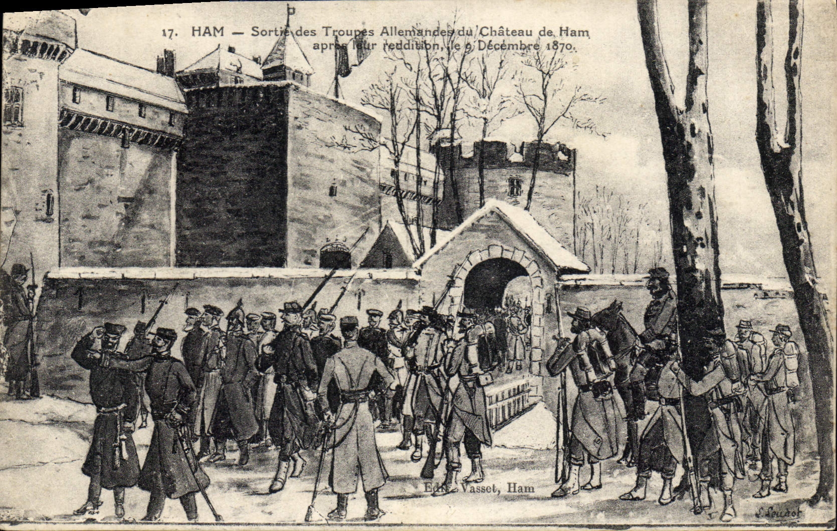CPA Harn Sortie des Troupes Allemandes du Chateau de Harn apres leur reddition le 9 Decembre 1870