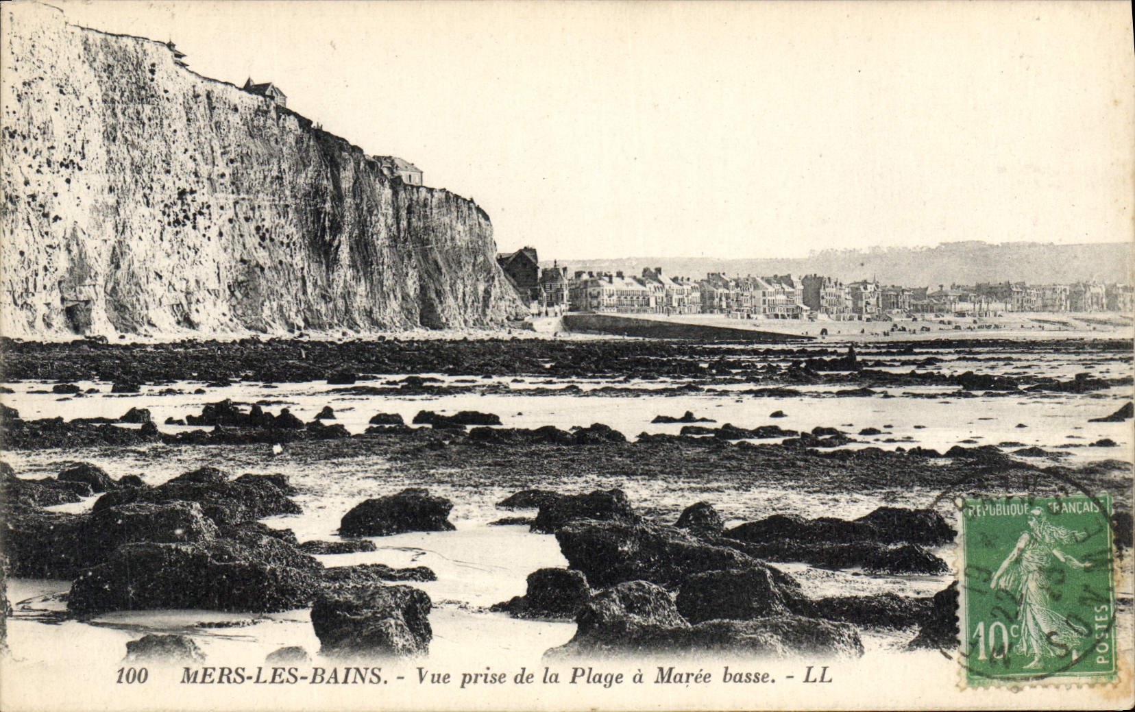 Mers-les-Bains — Vue prise de la plage à marée basse — LL, n°100