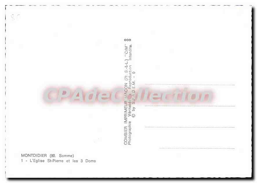 CPSM Montdidier (Somme) L'Eglise St Pierre et les 3 Doms — Rückseite