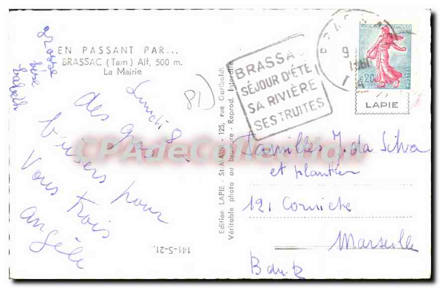 CPA En passant par Brassac (Tarn) La Mairie — Back