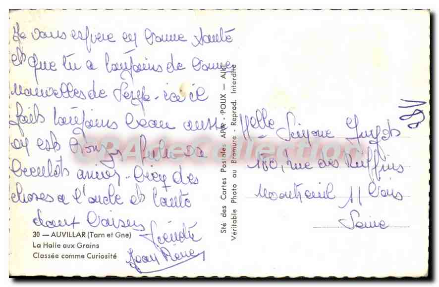 CPA Auvillar (Le Tarn et Gne) La Halle aux Grains Classee comme Curiosite — Back