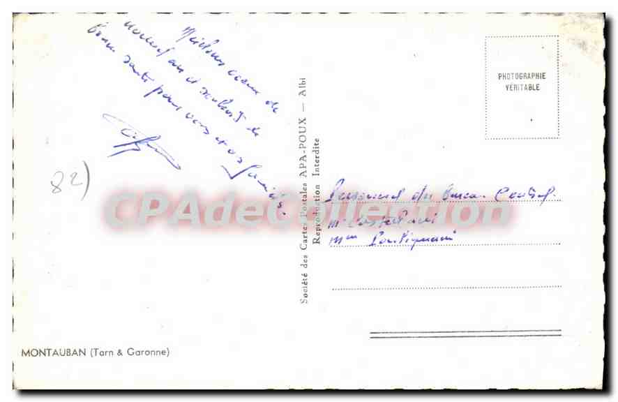 Montauban — Souvenir de Montauban — Société des Cartes Postales APA-POUX — Reverso