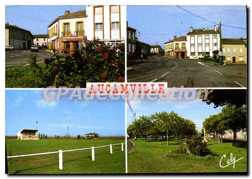 CPSM Tarn et Garonne Aucamville Place de la Poste Vue generale Le terrain de sports Le foubourg