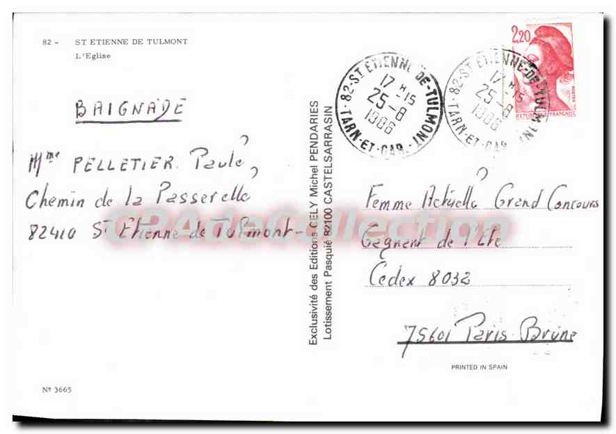 CPSM Tarn et Garonne St Etienne de Tulmont L'Eglise — Rückseite