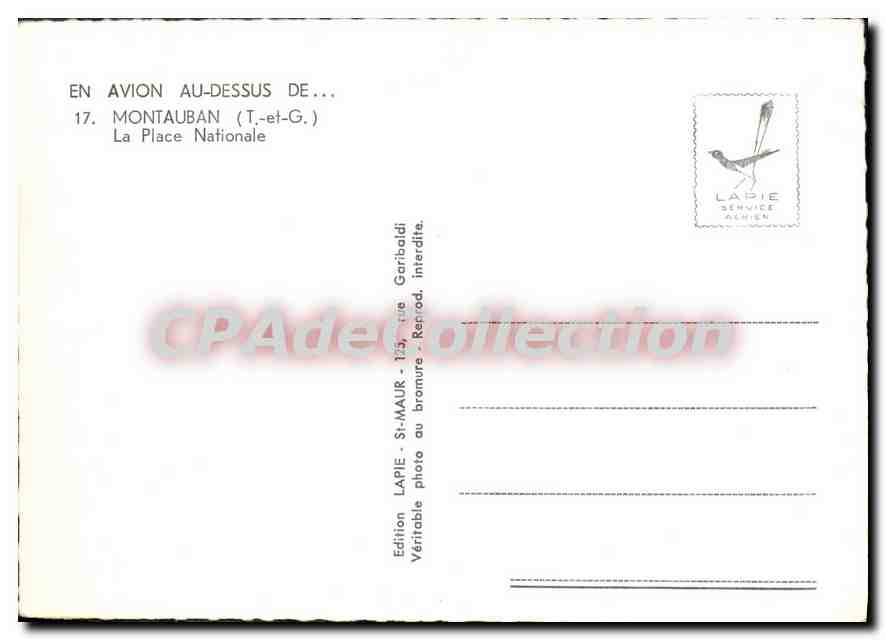 Montauban - Place Nationale — vue aérienne — édition Lapie Service Alhien — Verso