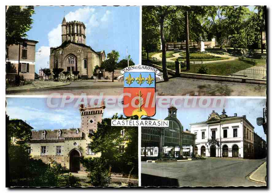 CPSM Tarn-et-Garonne Castelsarrasin (Tarn et Gne) Cathedrale Stu Sauveur Jardin et Monument aux Mort