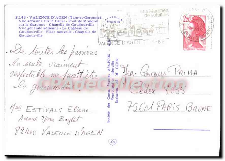 Valence d'Agen — Luftbild und Sehenswürdigkeiten — Société des Cartes Postales APA-POUX — Rückseite