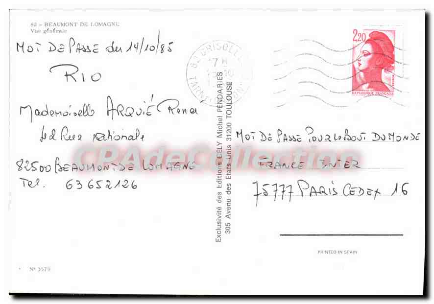 CPSM Beaumont de Lomagne Vue generale — Rückseite