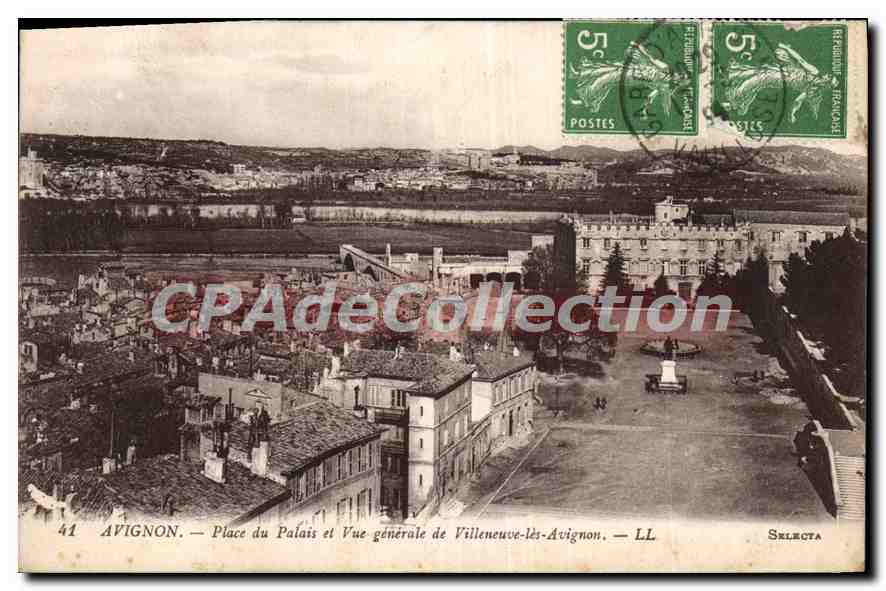 Avignon — Place du Palais et Vue générale de Villeneuve-lès-Avignon — Sklecta