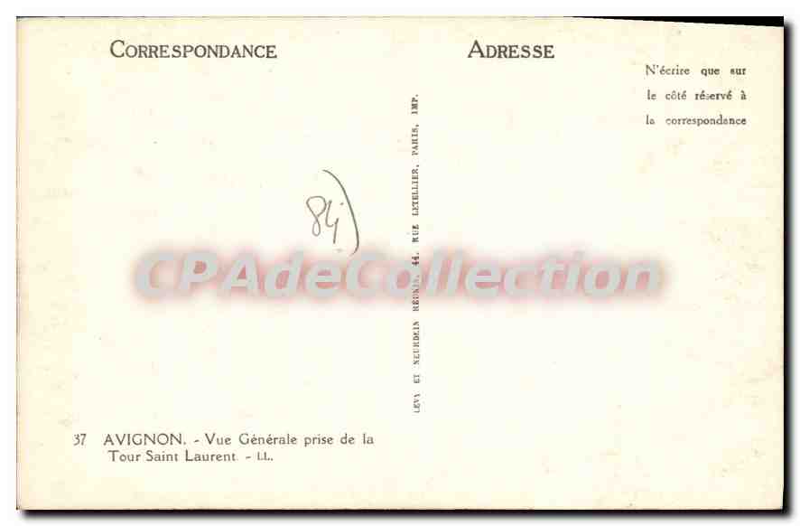 CPA Vaucluse Avignon Vue Generale prise de la Tour Saint Laurent — Verso