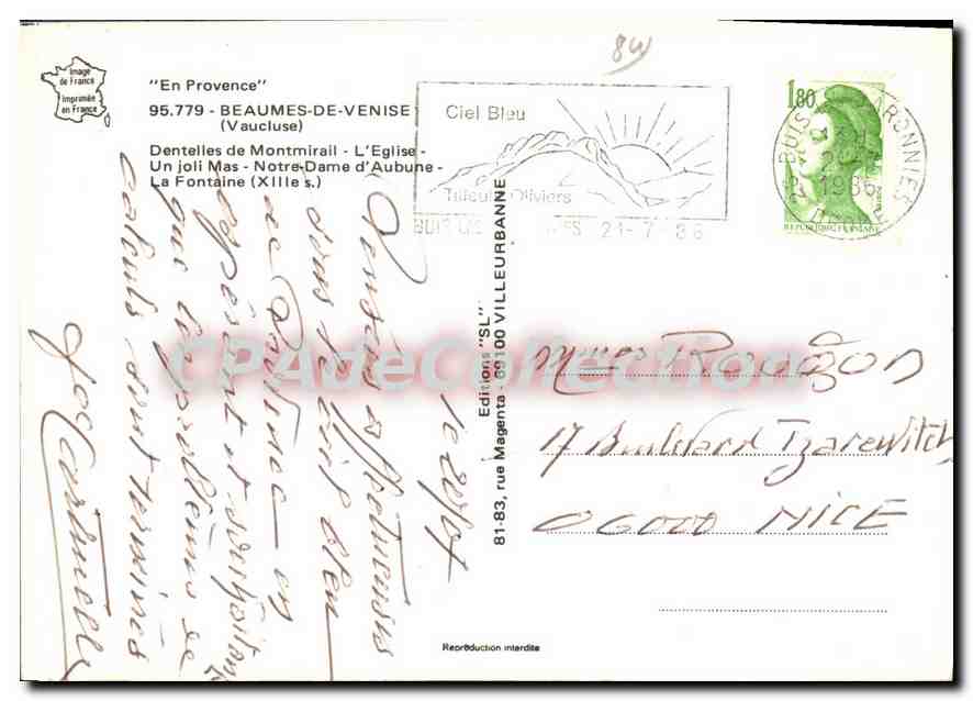Beaumes-de-Venise — vue panoramique — Éditions 'SL' n° 95.779 — Verso