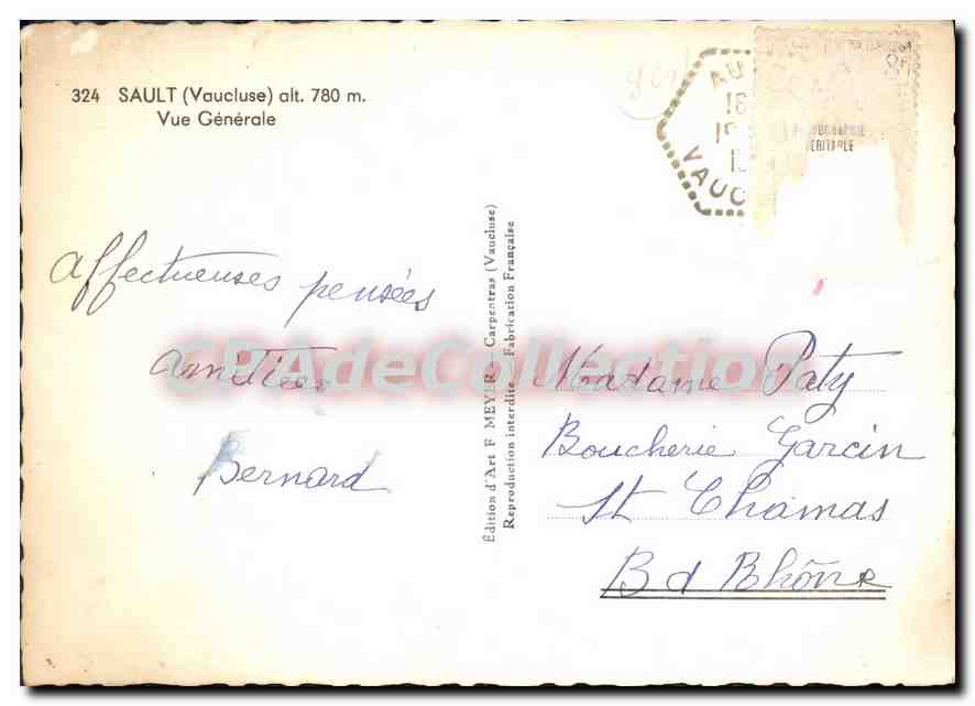 Sault (Vaucluse) — Vue Générale — Édition d'Art F. Meyrier (Vaucluse) — Verso