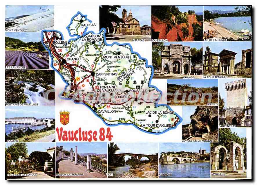 Vaucluse 84 — Carte postale touristique avec carte et photos de lieux — Impressions COMBIER