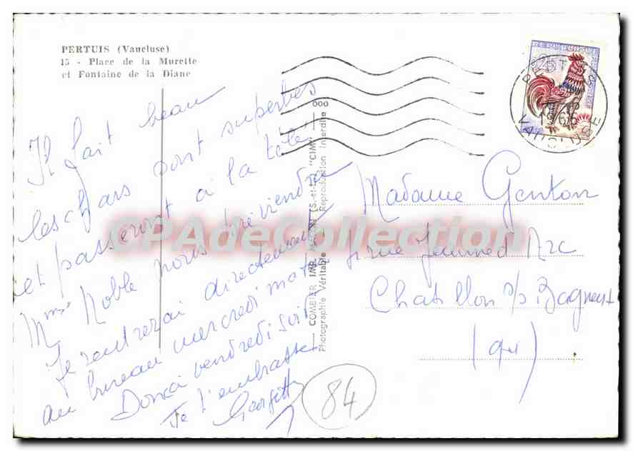 Pertuis (Vaucluse) — Place de la Murette et Fontaine de la Diane — Côme R. Impr. 84 — Reverso