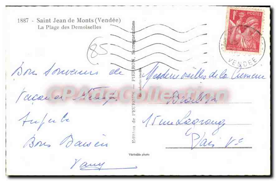 Saint Jean de Monts (Vendée) — La Plage des Demoiselles — Edition by PEURON, Serresquardines — Back