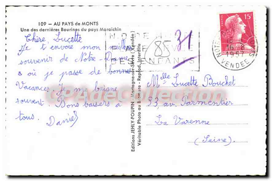 One of the Last Bourines of the Maraichin Country — Éditions JEHLY-POUPIN, n°109 — Back