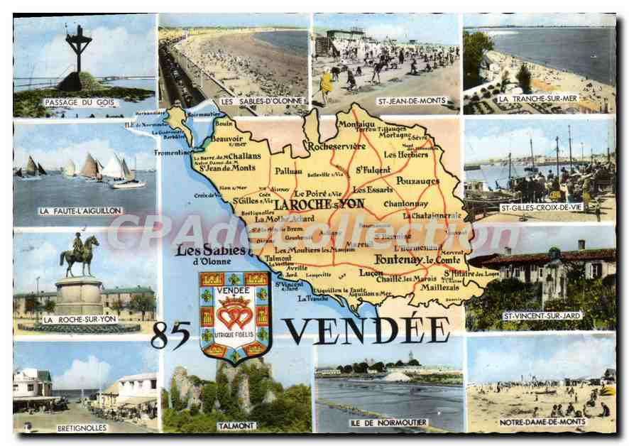 Vendée — Panoramic Postcard with Map and Tourist Sites — Éditions Gaby, Nantes