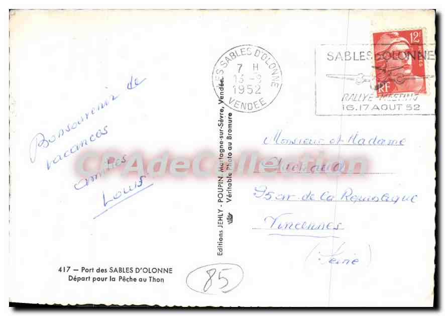 Port des Sables d'Olonne — Départ pour la Pêche au Thon — Editions JEHLY n°417 — Reverso