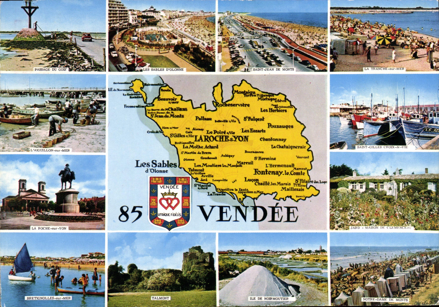 Les Sables d'Olonne — Tourist Postcard with Map of Vendée — Published by ARTAUD Frères