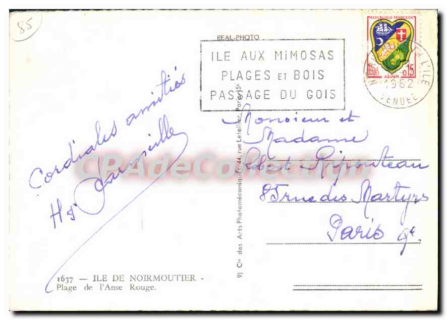 Plage de l'Anse Rouge — Ile de Noirmoutier — Cie des Arts Photomécaniques, n°1637 — Verso