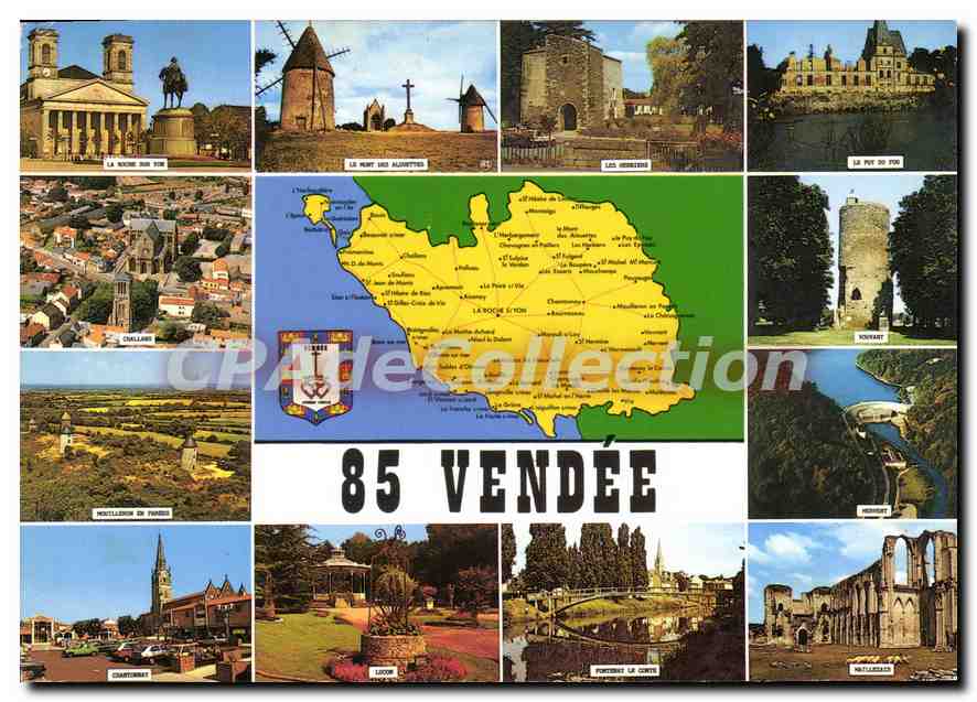 Vendée — 85 — Carte postale touristique avec carte de la région