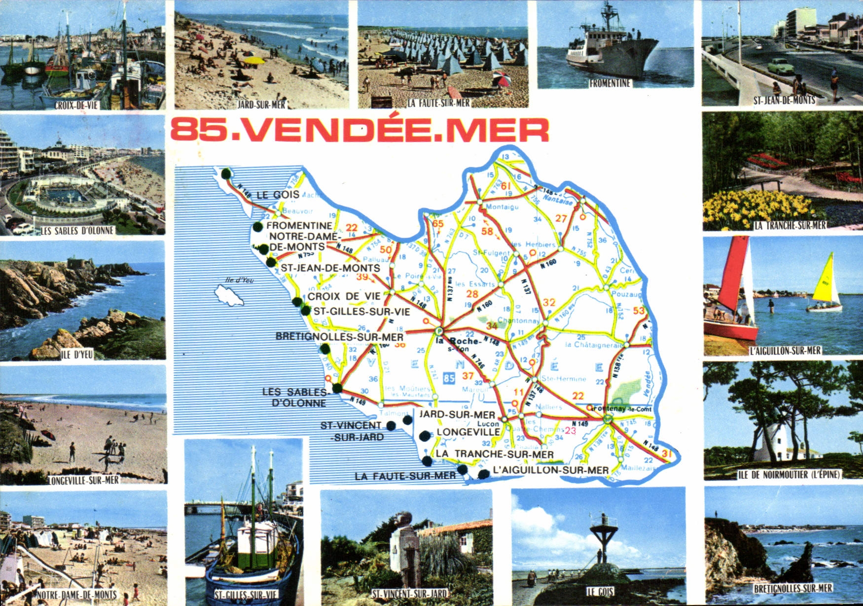 85. VENDÉE. MEER — Touristische Karte mit Straßenkarte und Fotos von Sehenswürdigkeiten — Verlag nicht sichtbar