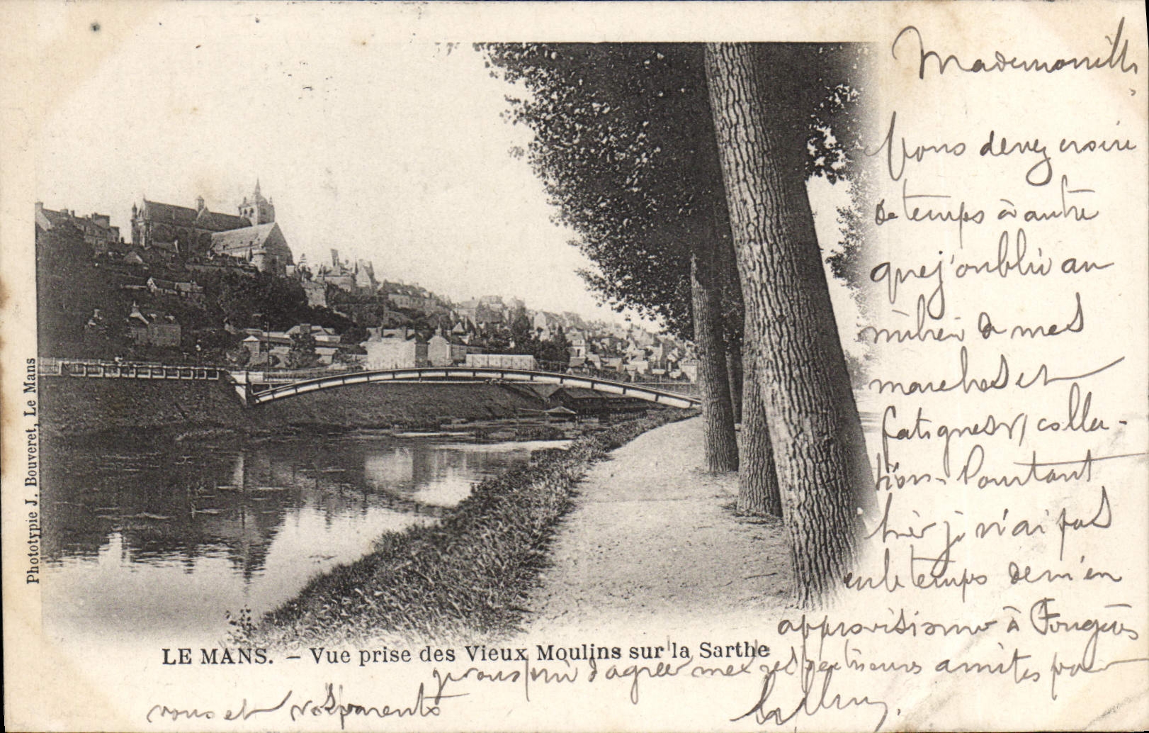 Le Mans — Vue prise des Vieux Moulins sur la Sarthe — Phototype J. Bouveret, Le Mans