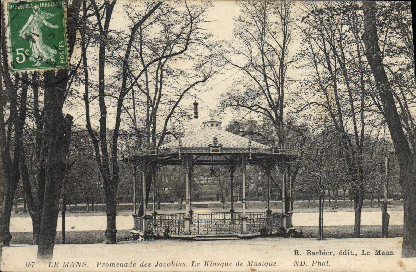 Le Mans — Promenade des Jacobins. Le Kiosque de Musique — R. Barbier, édit., Le Mans.