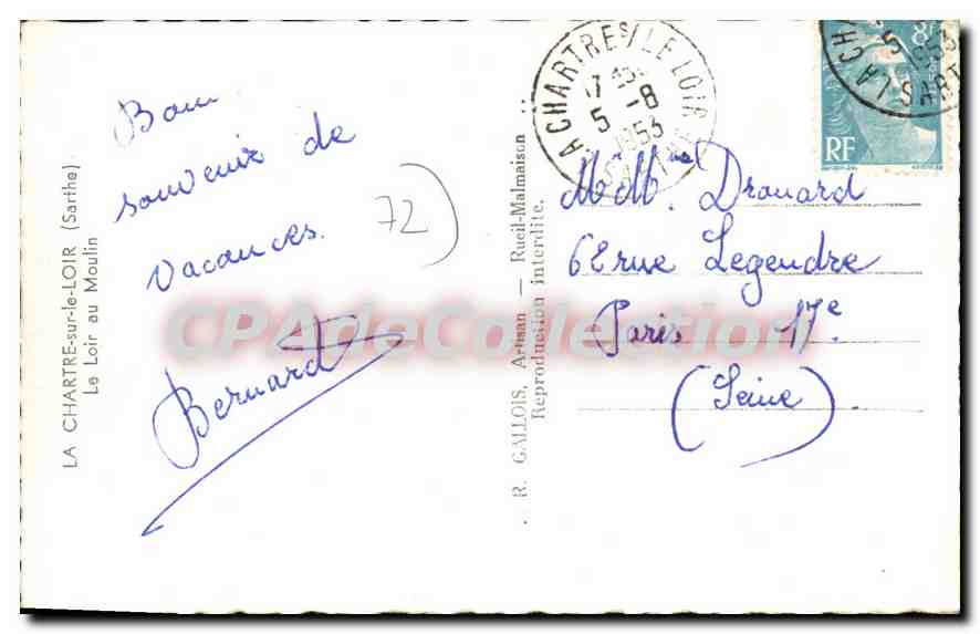 CPA La Chartre sur le Loir Sarthe Le Loir au Moulin  — Rückseite