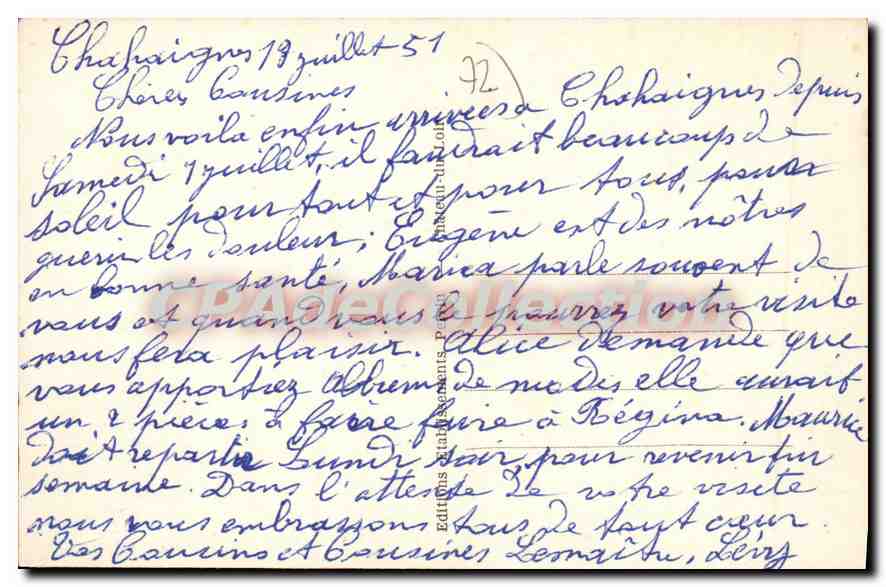 CPA Chahaignes Sarthe La Jaille core nord  — Rückseite