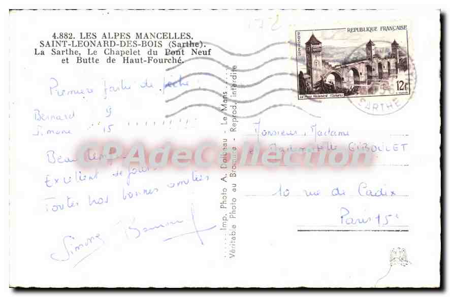 CPA Les Alpes Mancelles Saint Leonard des Bois Sarthe La Sarthe le Chapelet du Pont Neuf et Butte de — Rückseite