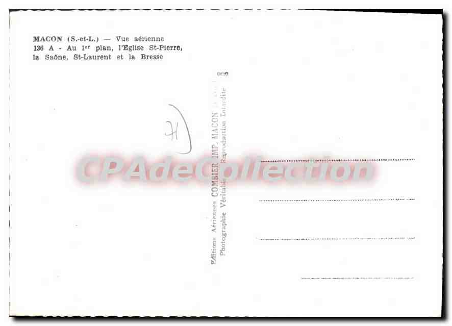 Mâcon — Vue aérienne — Église Saint-Pierre, la Saône, St-Laurent et la Bresse — Éditions Aériennes COMBIER — Reverso