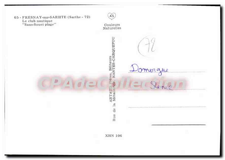 CPSM Fresnay sur Sarthe Sarthe Le club nautique Sans Souci plage  — Rückseite