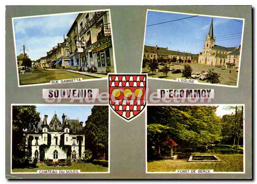 CPSM Ecommoy Sarthe rue Gambetta château du soleil foret de berce église
