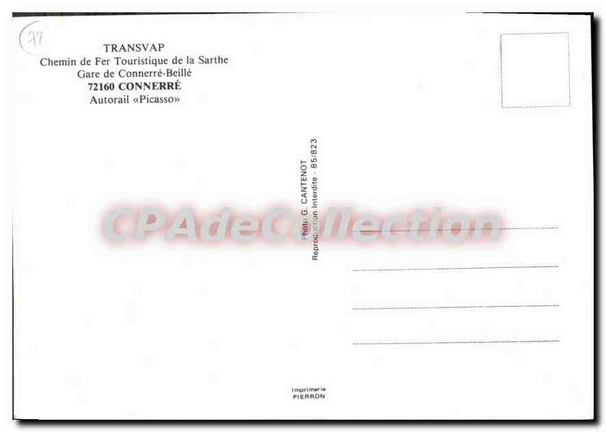 CPSM Transvap Chemin de Fer Touristique de la Sarthe Gare de Connerre Beille Connerre Autorail Picas — Rückseite